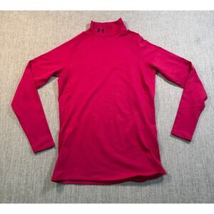 Under Armour Womens ColdGear Mock Neck Long Sleeve Shirt Pink Fitted Base Layer